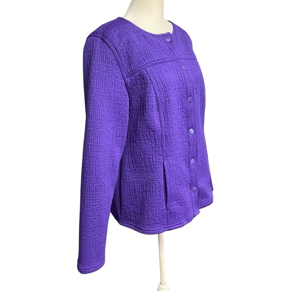 Chico's Vibrant Purple Women's Blazer Size L Snap Front Collarless Career Office - Picture 10 of 11